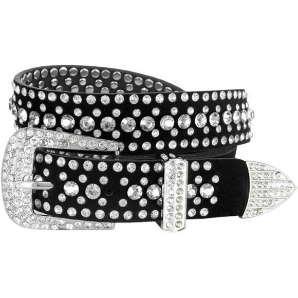 Western Rhinestone Cowgirl Cowboy Bling Studded Suede Leather Belt 1-1/4"(32mm) - Picture 1 of 7